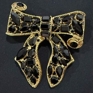 Vintage Gold and Black Bow Brooch